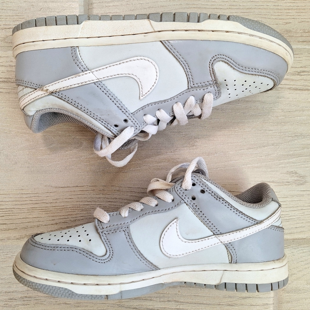 Nike Dunk Low GS Boy's Leather Sneakers Wolf Grey Pure Platinum White Size 3.5Y - Picture 6 of 8